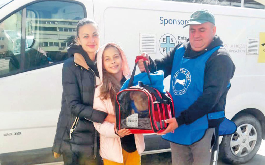 Tre donne ucraine e le loro cagnoline