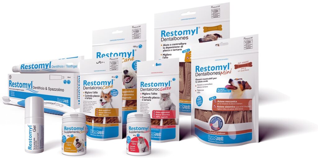 I prodotti della linea Restomyl® di Innovet sono vari e sono pensati per garantire la salute orale di cani e gatti